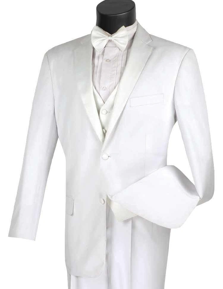 Stijlvolle witte smoking 3-delig met witte vlinderdas: Klaar voor de show! Elegante pasvorm, onvergetelijke uitstraling.