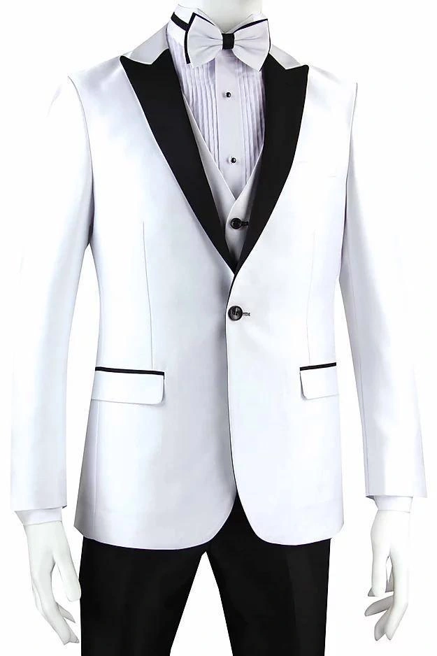 Elegant Witte Tuxedo Slim Fit met Zwarte Peak Lapel & Broek – Een Klassieker!